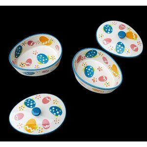 Set Of 2 Temp-tations Tara Egg hunt Easter Dish Casserole Ramekins w/ lids10 oz